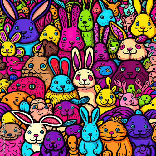 Doodle funny colorfull bunnies rabbits illustration