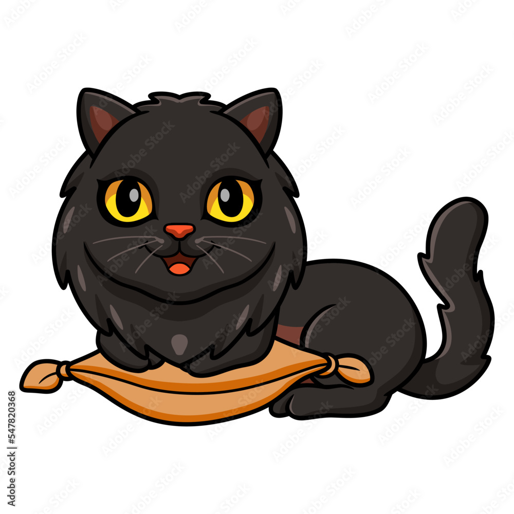 Cute black persian cat cartoon on the pillow