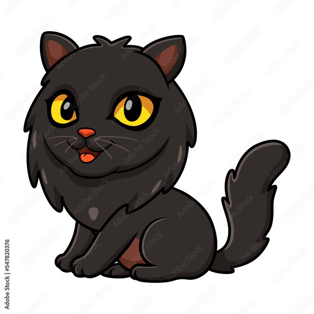 Cute black persian cat cartoon sitting Cute black persian cat cartoon sitting