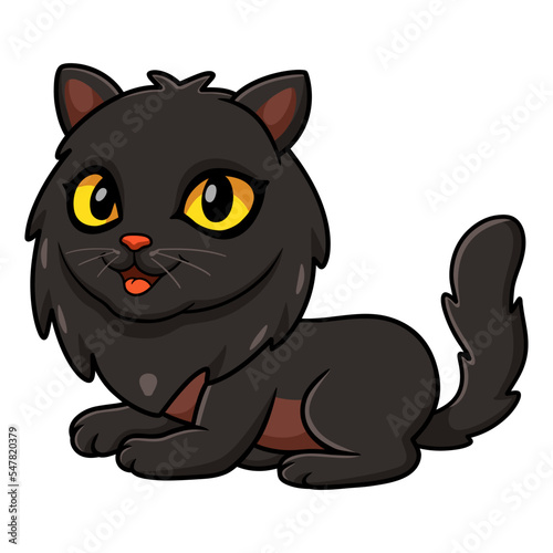 Cute black persian cat cartoon sitting