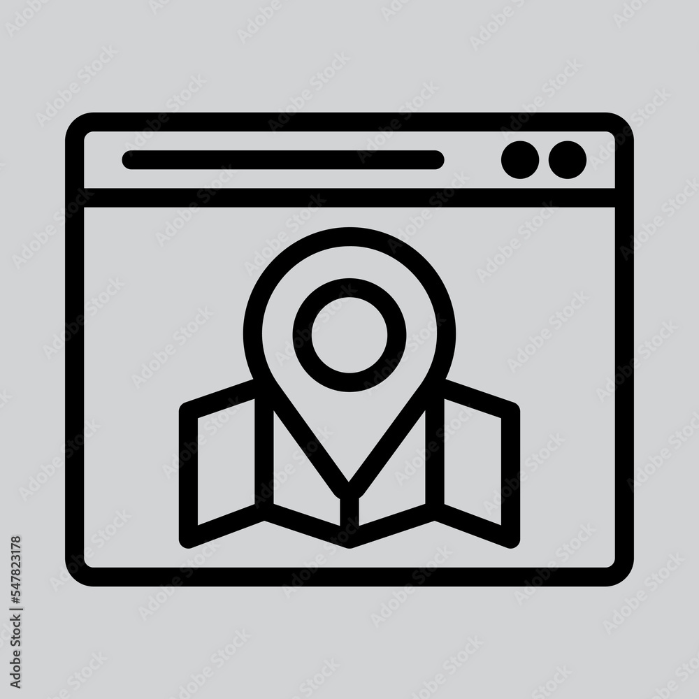Maps and location icon in line style about browser, use for website mobile app presentation Maps and location icon in line style about browser, use for website mobile app presentation