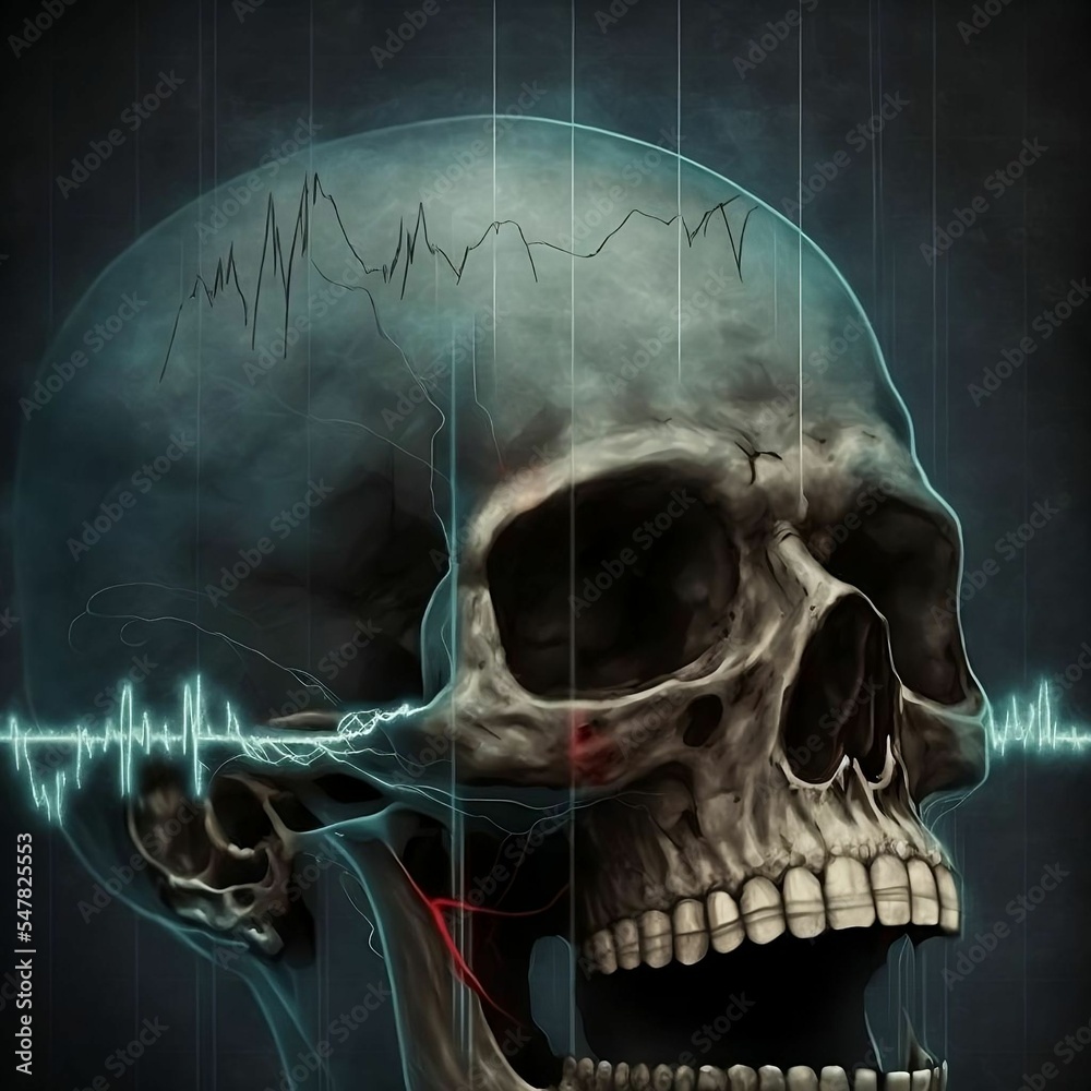 Human Skull Xray EKG Graphic | Created Using Midjourney and Photoshop
