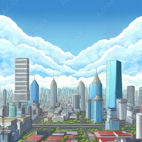 Aerial View of Jakarta Downtown Skyline with High Rise Buildings With White Clouds and Blue Sky  Indonesia  Asia