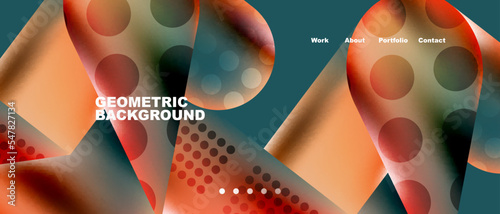 Glassmorphism landing page background template. Colorful glass shapes with metallic effect abstract composition for wallpaper, banner, background