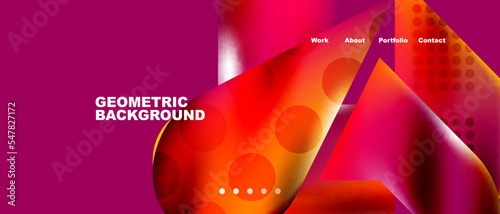 Glassmorphism landing page background template. Colorful glass shapes with metallic effect abstract composition for wallpaper, banner, background