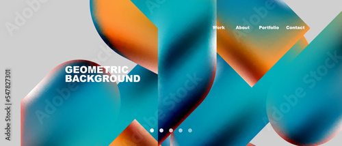 Glassmorphism landing page background template. Colorful glass shapes with metallic effect abstract composition for wallpaper, banner, background