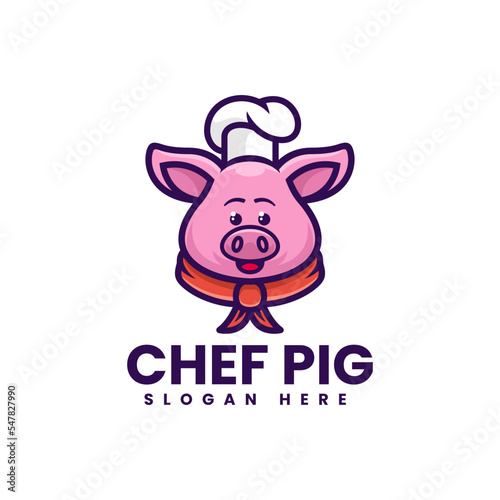Vector Logo Illustration Chef Pig Mascot Cartoon Style.