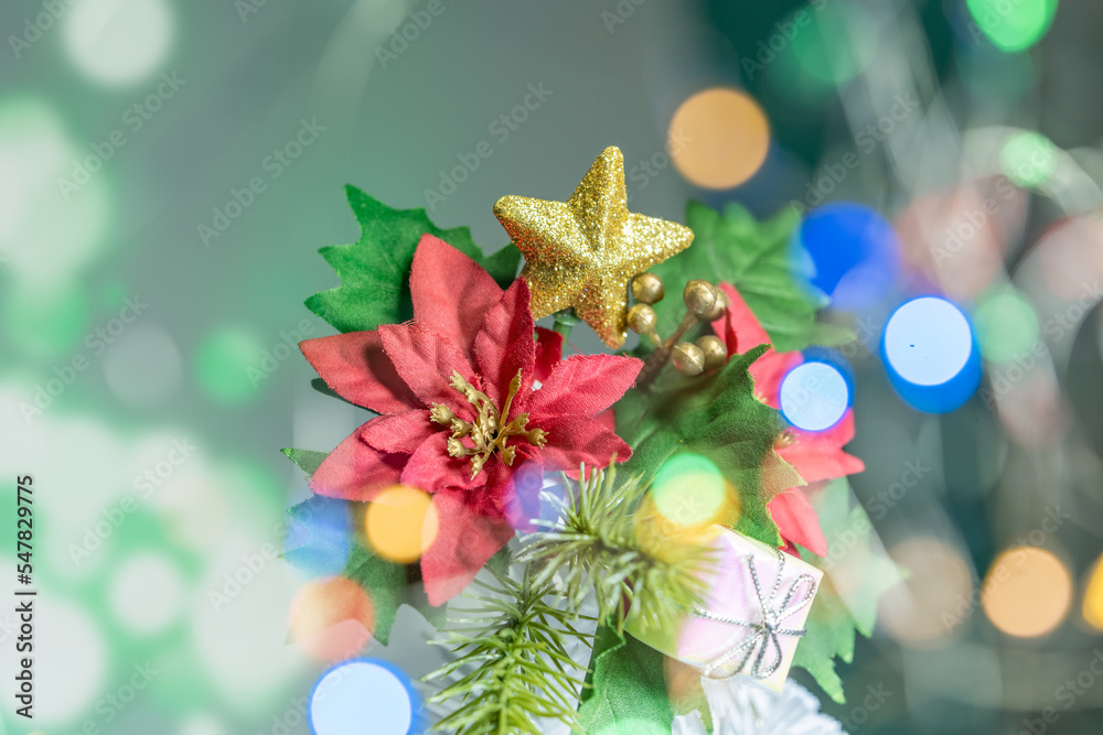 Happy New Year Concept,Decorated Christmas tree with the bokeh blur background, Merry Christmas and Happy New Year Holiday celebration Theme.
