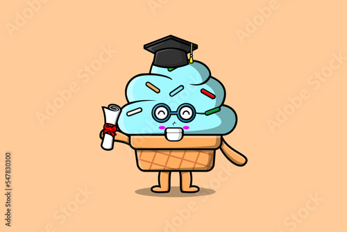 Cute cartoon Ice cream student character on graduation day with toga in concept flat cartoon style