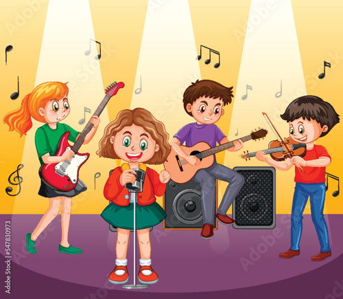 Kids playing musical instrument vector