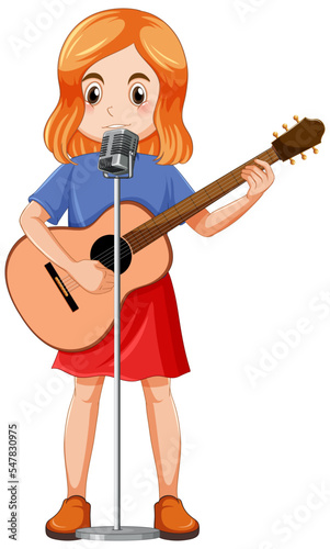 A girl singing and playing acoustic guitar