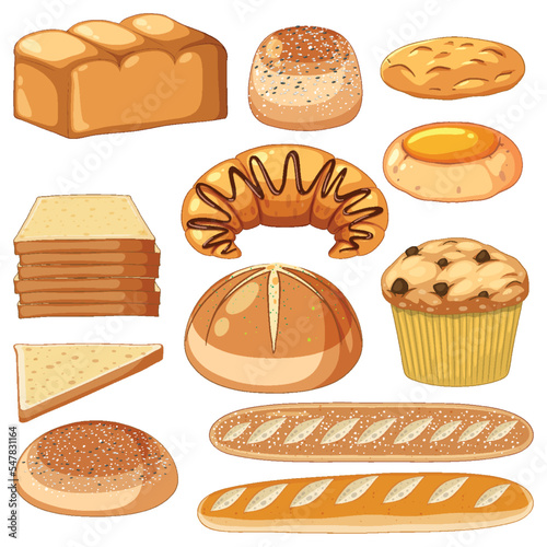 Set of bread and pastry bakery products