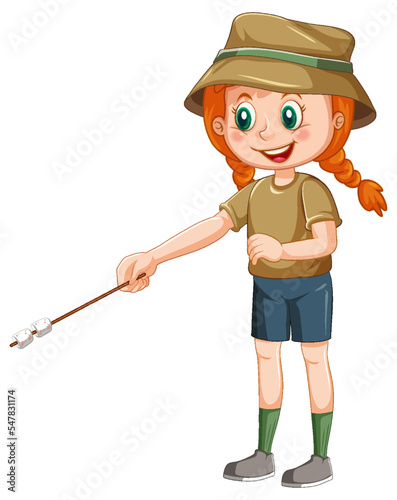 Camping girl roasting marshmallow