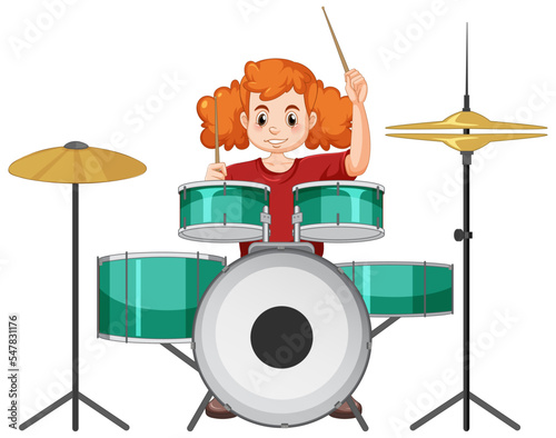 A girl playing drum musical instrument