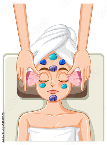 Portrait of woman with healing crystals on her face