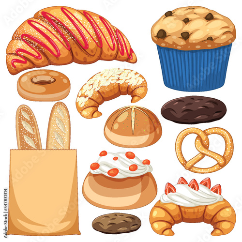 Set of bread and pastry bakery products