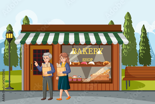 Bakery shop building with customer