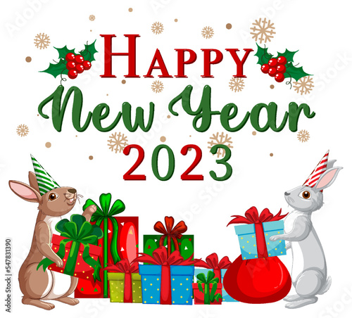 Happy New Year Banner Design with Cute Rabbit