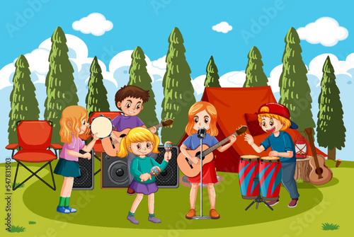 Kids playing music in the park