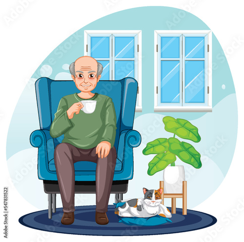 Senior man sitting on sofa at home