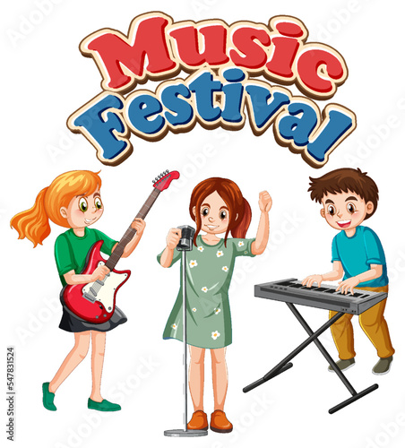 Music Festival text with kids music band