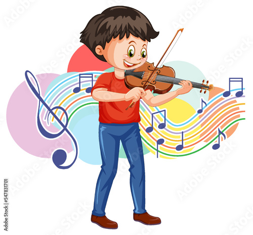A boy playing violin cartoon