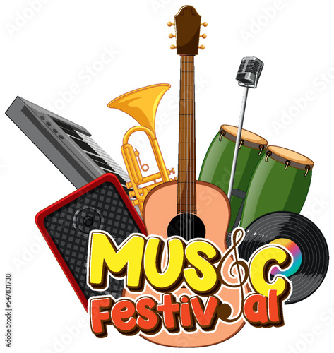 Music Festival text with musical instruments