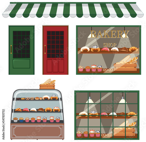 Set of bakery shop element window