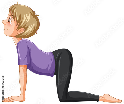 Yoga cat cow pose cartoon character