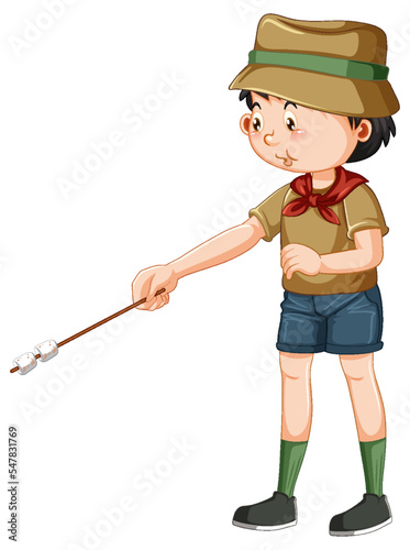 Scout boy roasting marshmallow