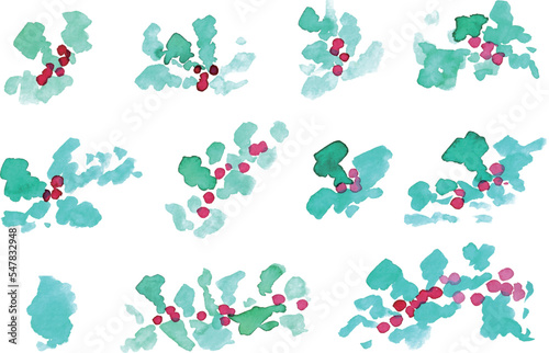 Wallpaper Mural 水彩画。水彩タッチのクリスマス柊ベクターイラストセット。Watercolor. Christmas holly vector illustration set with watercolor touch. Torontodigital.ca