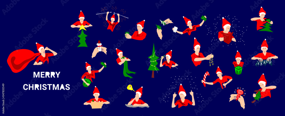 Fototapeta premium Cartoon Christmas celebration with tree, gift, star.