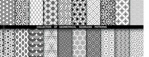 Geometric set of seamless black and white patterns. Simpless vector graphics.