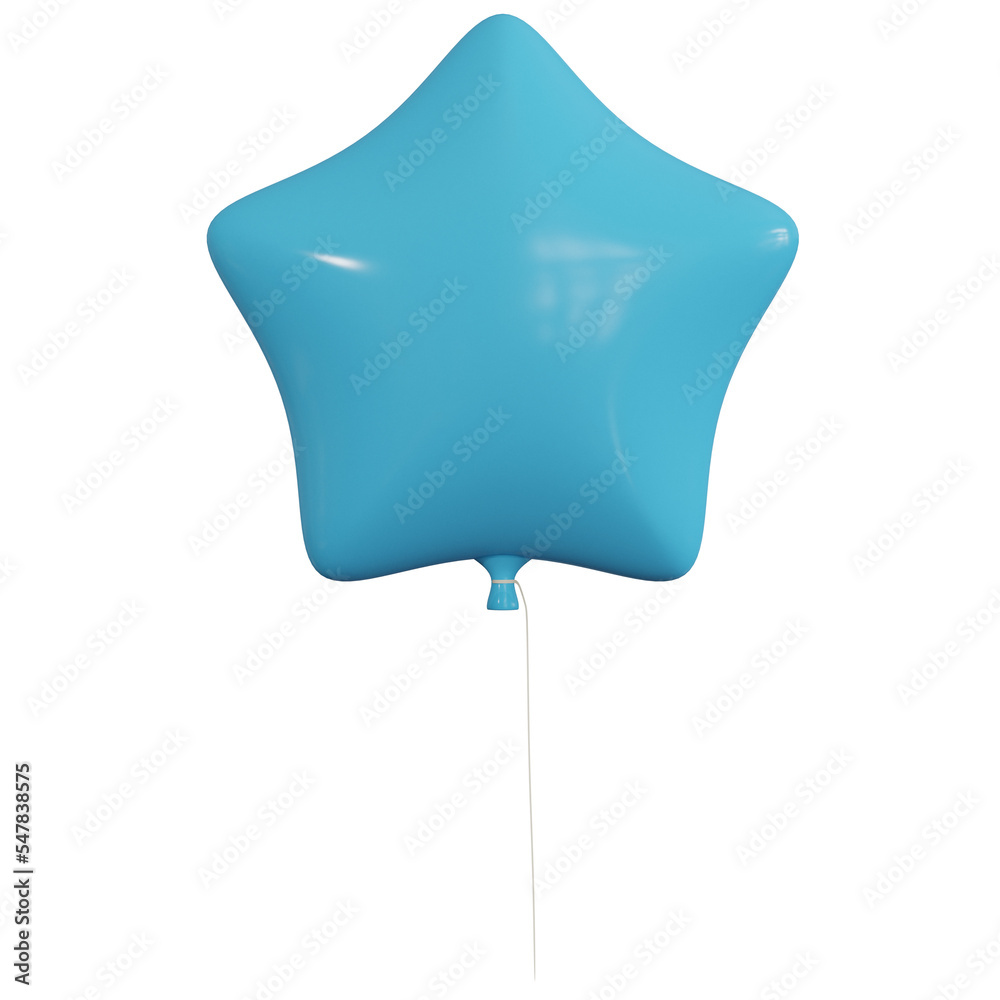 3D Rendering Blue Star Balloon for Birthday, Party, Festival Decoration. PNG Transparent Background.
