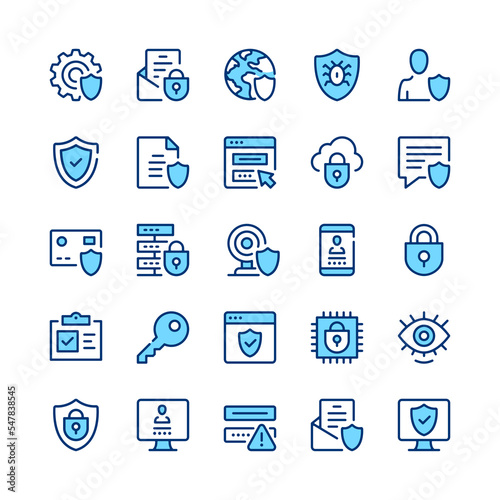 Data protection line icons. Blue color. Vector line icons set