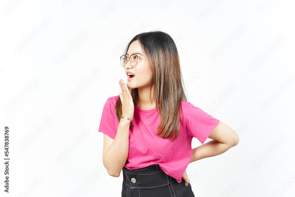 Covering Mouth and Laughing side view Of Beautiful Asian Woman Isolated On White Background Covering Mouth and Laughing side view Of Beautiful Asian Woman Isolated On White Background