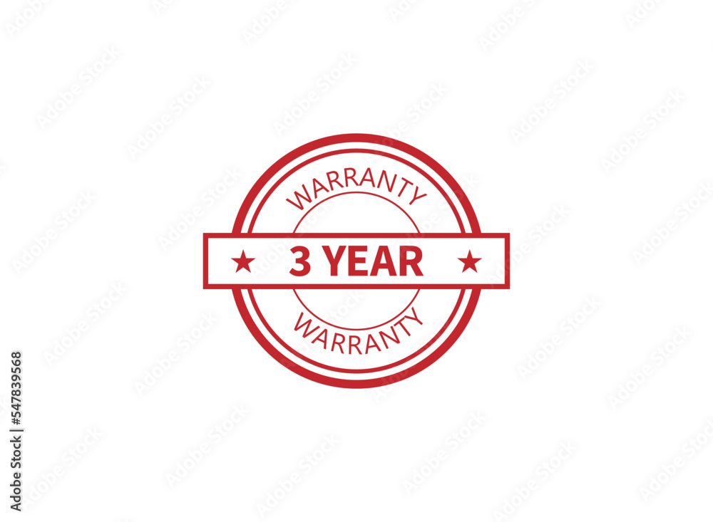 3 years limited warranty icon or label, certificate for customers, warranty stamp or sticker. vector illustration isolated on white background.