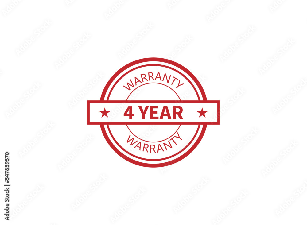 4 years limited warranty icon or label, certificate for customers, warranty stamp or sticker. vector illustration isolated on white background.