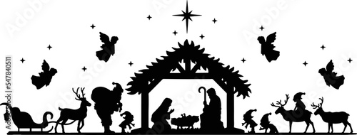 Nativity Scene Vector with Santa Claus, Commercial use, Digital Download, Christian Vector, Christmas Vector, Christmas Decoration, Clip Art