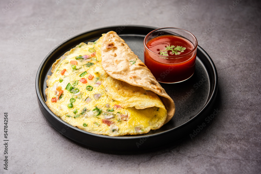 Omelette chapati roll or Franky. Indian Popular, quick healthy recipe for kid's tiffin or lunch box Omelette chapati roll or Franky. Indian Popular, quick healthy recipe for kid's tiffin or lunch box