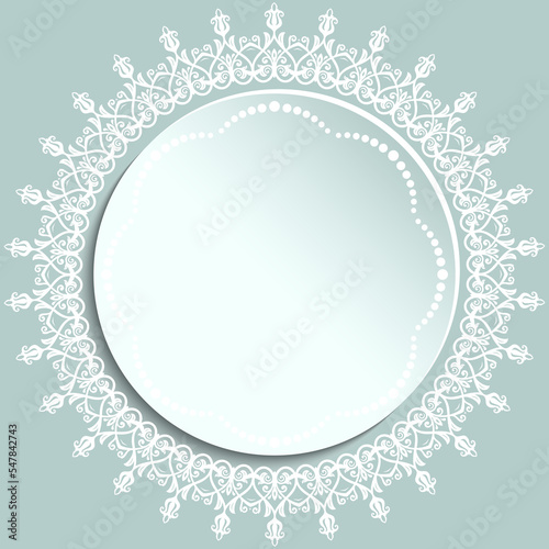 Fototapeta Naklejka Na Ścianę i Meble -  Round white frame with floral elements and arabesques. Pattern with arabesques. Fine greeting card
