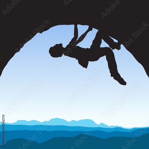 Silhouette of rock mountain climber with any equipment vector illustration