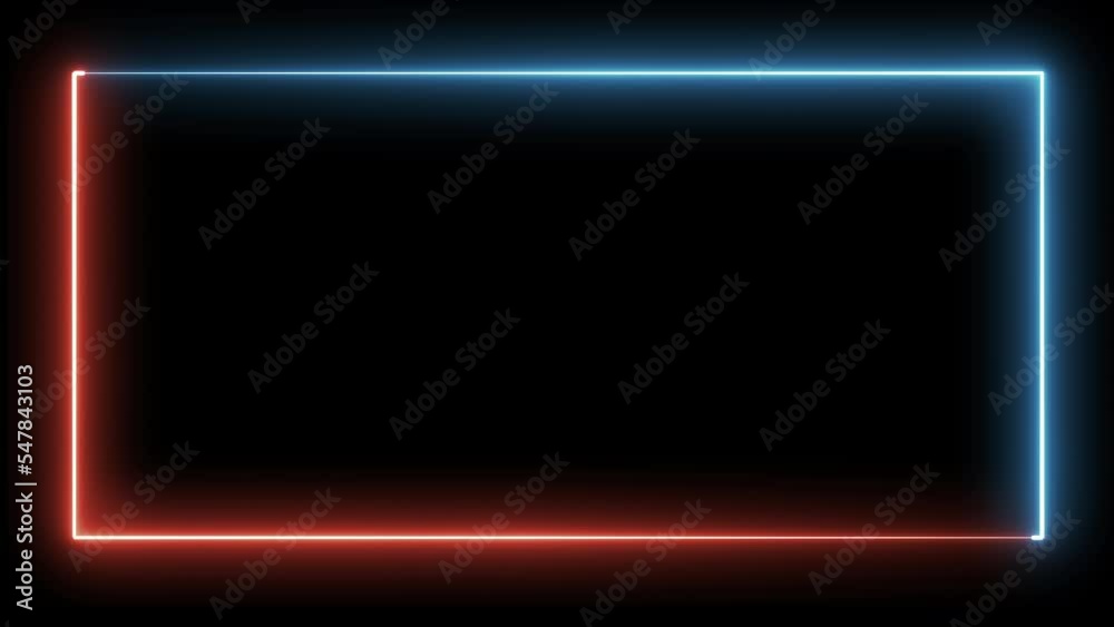 Abstract seamless pattern of neon glowing ultraviolet lines. Neon red and blue color glowing ultraviolet lines. Looped rectangle animated frame on transparent background with alpha channel.