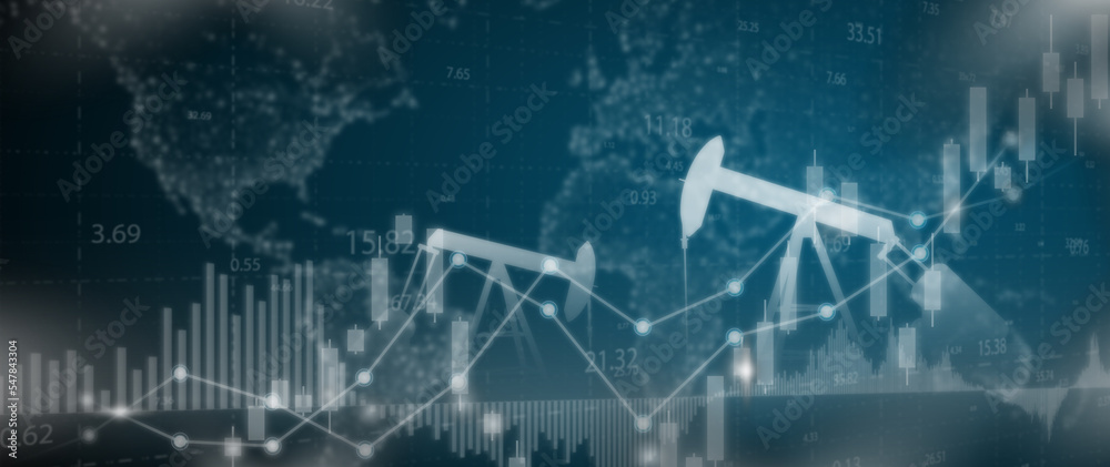 Naklejka premium Oil energy concept. Finance and business economic background. Organization that drives results to success. Global stock market investment trading graph. Usable for banner, cover, and header.