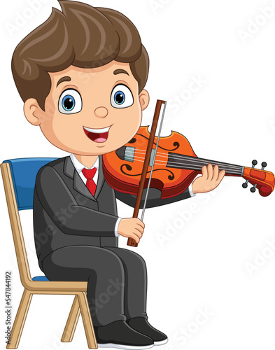 Cartoon little boy playing a violin