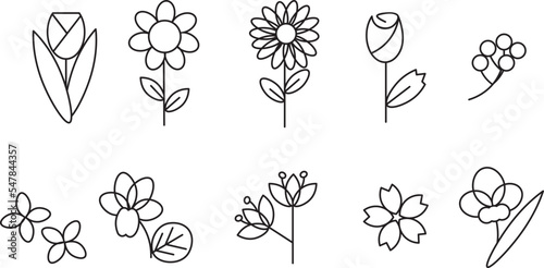 set of flowers editable line isolated