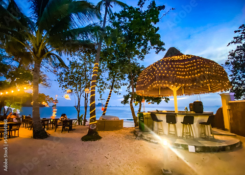Ao nang beach bar after sunset, in Krabi, Thailand photo