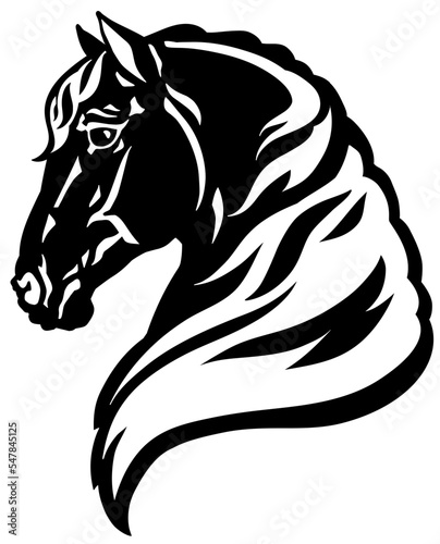 head of a horse. Side view. Logo, emblem, icon, tattoo. Black and white