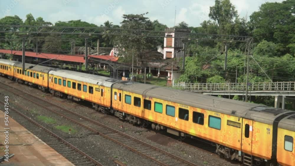 Shot taken from an railway over bridge of a long distance train ...