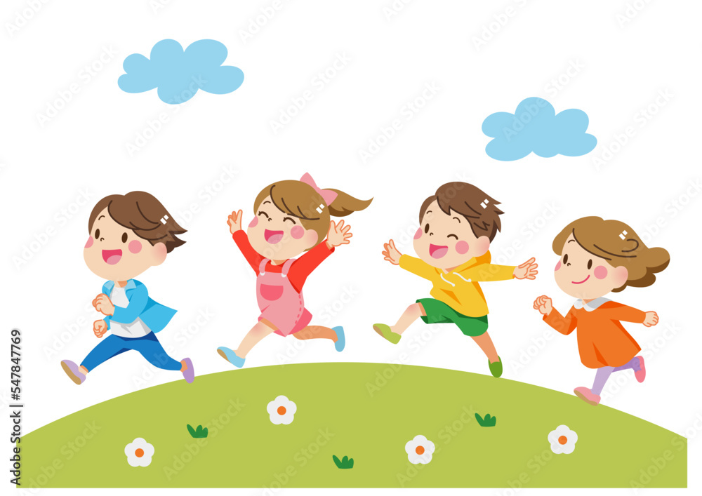 草原を走る子供たち